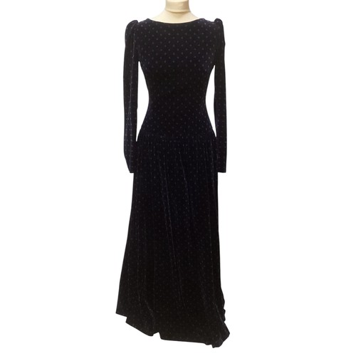 30 - Two 1980's ball dresses, to include black GINA FRATINI cotton velvet, with large frill neckline, a G... 