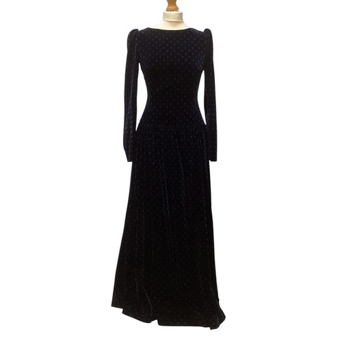 30 - Two 1980's ball dresses, to include black GINA FRATINI cotton velvet, with large frill neckline, a G... 