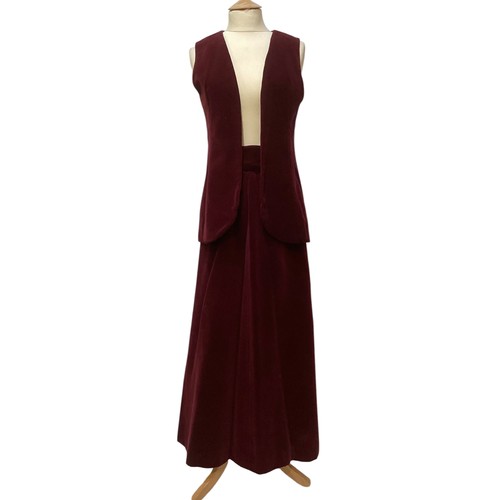 34 - GINA FRATINI, 1960's burgundy velvet skirt and waist coat, labelled 10/12; GINA FRATINI, 1980's blac... 