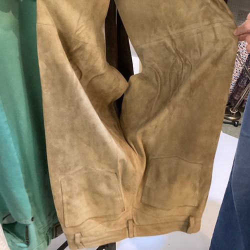 37 - A quantity of trousers, GUCCI suede (size 44 well worn and marks), JAEGER light fawn suede trousers ... 