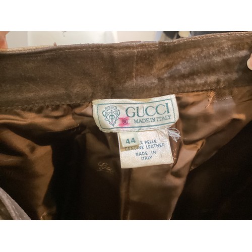 37 - A quantity of trousers, GUCCI suede (size 44 well worn and marks), JAEGER light fawn suede trousers ... 