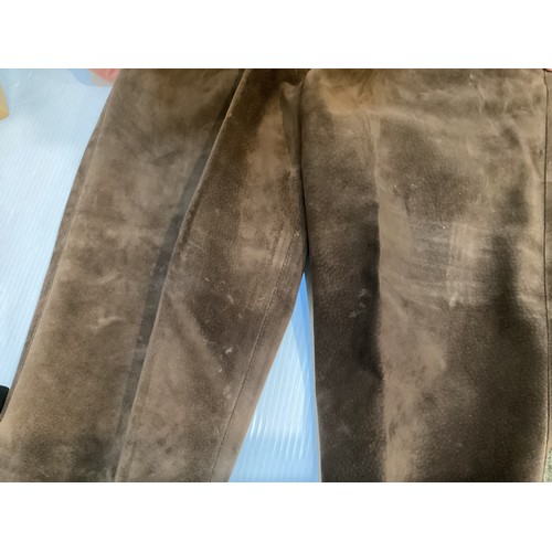 37 - A quantity of trousers, GUCCI suede (size 44 well worn and marks), JAEGER light fawn suede trousers ... 