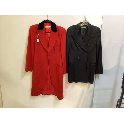 39 - EMPORIO ARMANI - black double breasted jacket, a black velvet jacket and skirt, a red wool jacket wi... 