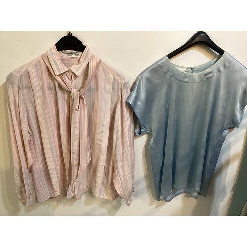 44 - Six silk JAEGER shirts/tops, and ESCADA pale blue silk top.