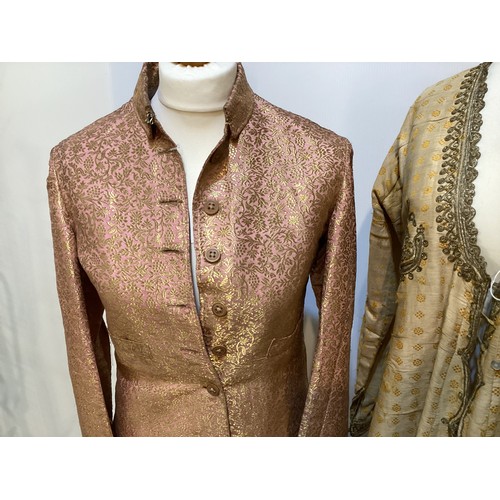 48 - Antique MAHARAJA silk frock coat and long shawl, see photos for condition.