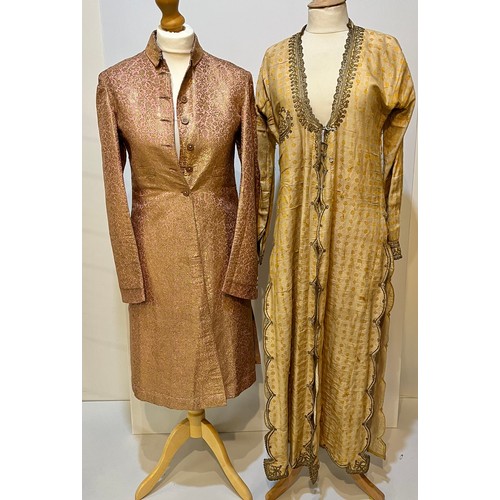 48 - Antique MAHARAJA silk frock coat and long shawl, see photos for condition.