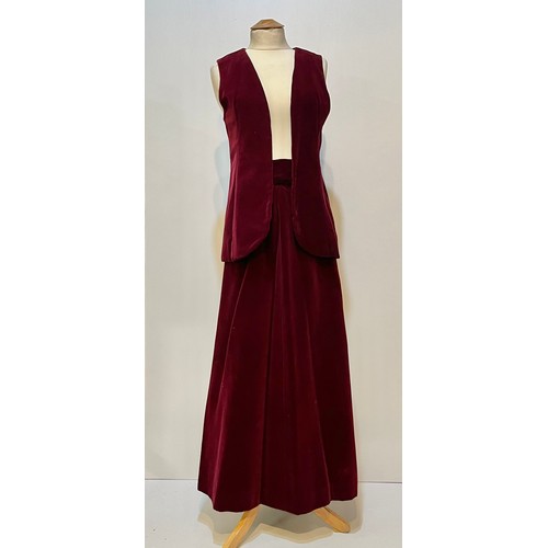 34 - GINA FRATINI, 1960's burgundy velvet skirt and waist coat, labelled 10/12; GINA FRATINI, 1980's blac... 