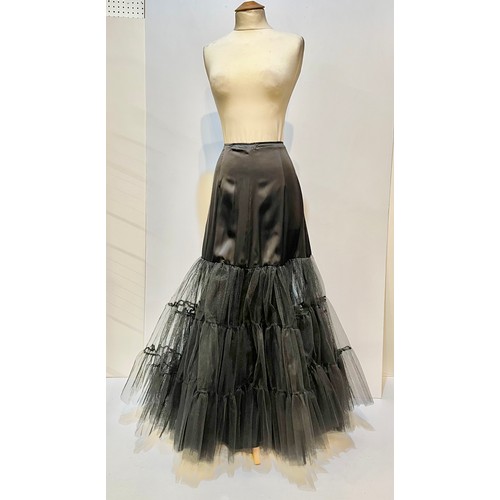 30 - Two 1980's ball dresses, to include black GINA FRATINI cotton velvet, with large frill neckline, a G... 