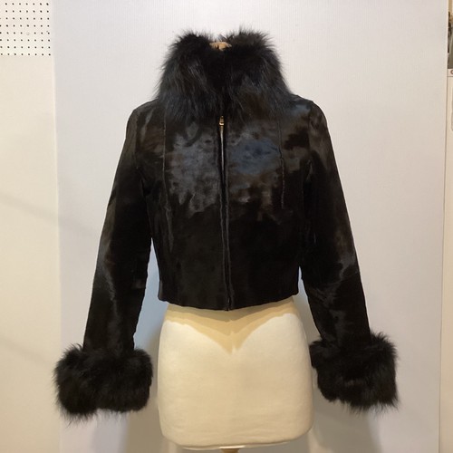 81 - A Maxwell Croft London/Bath Broadtail small short jacket with fur collar and cuffs. No sign of damag... 