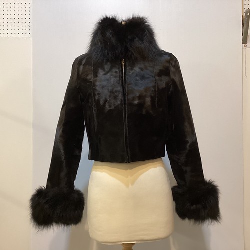 81 - A Maxwell Croft London/Bath Broadtail small short jacket with fur collar and cuffs. No sign of damag... 