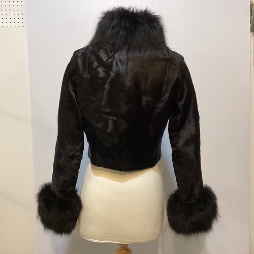 81 - A Maxwell Croft London/Bath Broadtail small short jacket with fur collar and cuffs. No sign of damag... 