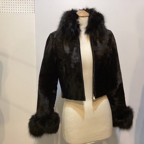 81 - A Maxwell Croft London/Bath Broadtail small short jacket with fur collar and cuffs. No sign of damag... 