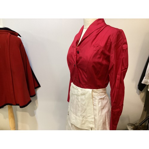 64 - A 1950's Red Cross Nurse uniform.  BRCS Supply Dep Grosvenor Crescent London. A red nurses dress , a... 