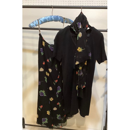 114 - CAROLINE CHARLES burgundy and black velvet jacket 14. CAROLINE CHARLES black top 10 and floral silk ... 