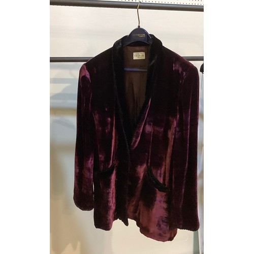 114 - CAROLINE CHARLES burgundy and black velvet jacket 14. CAROLINE CHARLES black top 10 and floral silk ... 