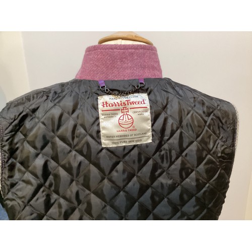 123 - Peter James,  Harris Tweed gilet with Nero collar and purple trim to collar, pockets, 100% wool made... 