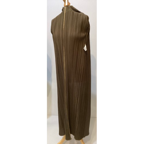 153 - ISSEY MIYAKE a black pleated top, ISSEY MIYAKE PLEATS PLEASE gold long cardigan coat, MASHIAH pleate... 