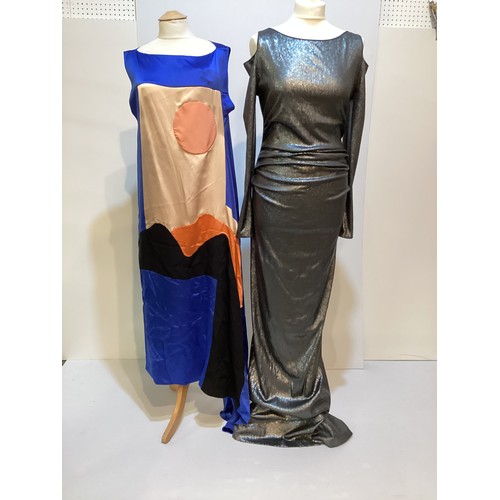 157 - A quantity of clothes to include ROKSANDA blue long silk dress with black and peach pattern, and KRI... 