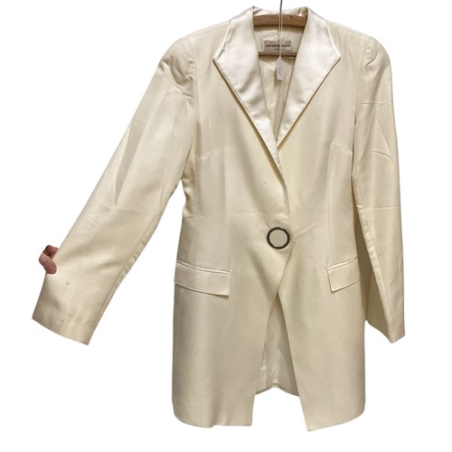 166 - EMPORIO ARMANI cream cotton and silk jacket with silver popper fastening (marks to front), a MSGM fa... 