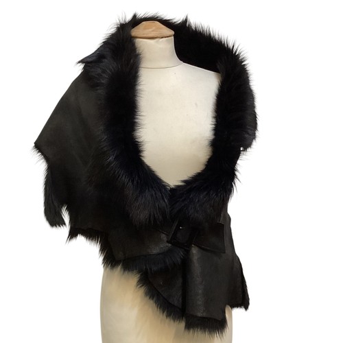 171 - A goat hair style cream wrap cape, EMPORIO ARMANI short fur stole, KARL DONOGHUE black leather and f... 