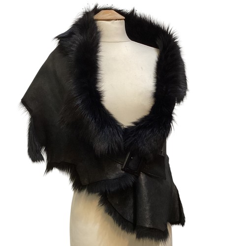 171 - A goat hair style cream wrap cape, EMPORIO ARMANI short fur stole, KARL DONOGHUE black leather and f... 