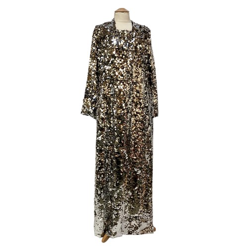 173 - A silver sequin long coat, no label.