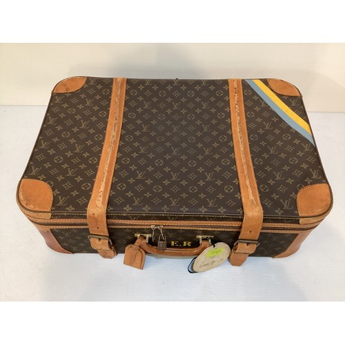 73 - LOUIS VUITTON 'STRATOS' SUITCASE, canvas and leather, brass hardware, in used condition with wear an... 