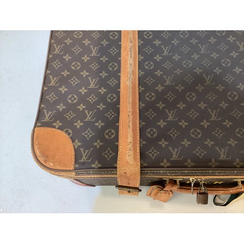 73 - LOUIS VUITTON 'STRATOS' SUITCASE, canvas and leather, brass hardware, in used condition with wear an... 