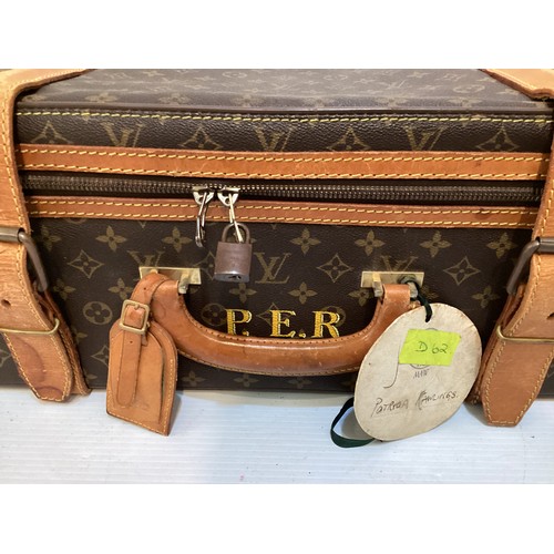 73 - LOUIS VUITTON 'STRATOS' SUITCASE, canvas and leather, brass hardware, in used condition with wear an... 