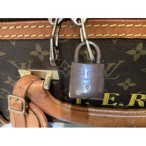 73 - LOUIS VUITTON 'STRATOS' SUITCASE, canvas and leather, brass hardware, in used condition with wear an... 