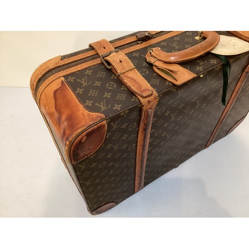 73 - LOUIS VUITTON 'STRATOS' SUITCASE, canvas and leather, brass hardware, in used condition with wear an... 