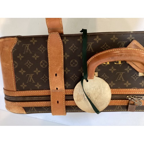 73 - LOUIS VUITTON 'STRATOS' SUITCASE, canvas and leather, brass hardware, in used condition with wear an... 