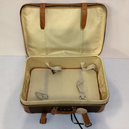 73 - LOUIS VUITTON 'STRATOS' SUITCASE, canvas and leather, brass hardware, in used condition with wear an... 