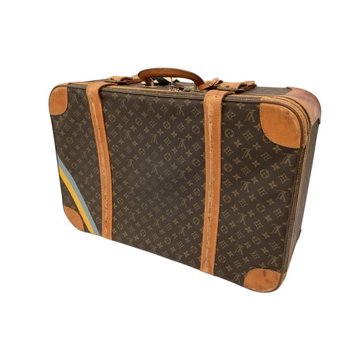 73 - LOUIS VUITTON 'STRATOS' SUITCASE, canvas and leather, brass hardware, in used condition with wear an... 