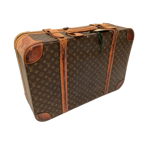 73 - LOUIS VUITTON 'STRATOS' SUITCASE, canvas and leather, brass hardware, in used condition with wear an... 