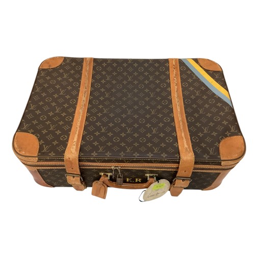 73 - LOUIS VUITTON 'STRATOS' SUITCASE, canvas and leather, brass hardware, in used condition with wear an... 