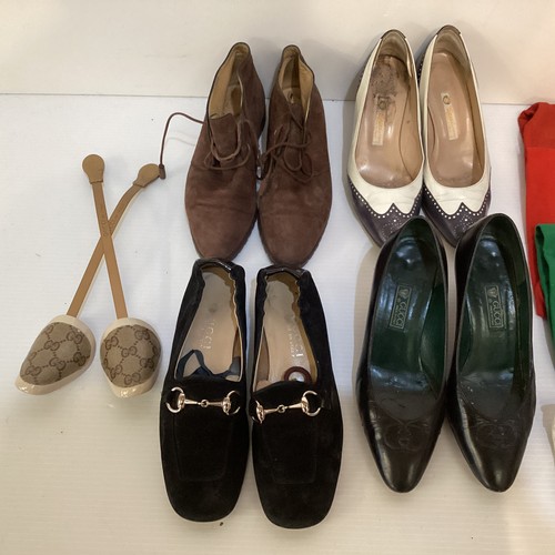 67 - Three pairs of GUCCI shoes, and one pair of Gucci ankle boots.  Marked various 36-37. Gucci shoe hor... 