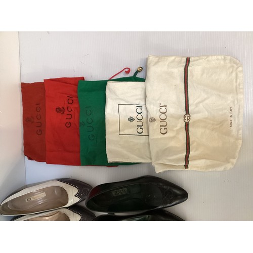 67 - Three pairs of GUCCI shoes, and one pair of Gucci ankle boots.  Marked various 36-37. Gucci shoe hor... 