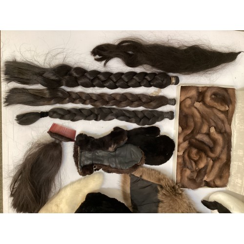 77 - A quantity of circa 1960's hair extensions, some labelled Tovar Tresses, and a quantity of vintage f... 