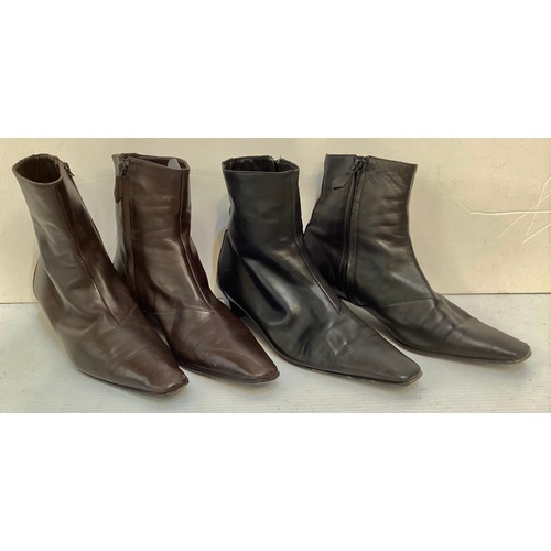 131 - Two pairs of HERMES leather ankle boots, one black, one brown (both with wear), pair of HERMES leath... 