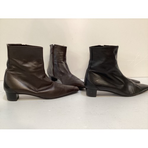 131 - Two pairs of HERMES leather ankle boots, one black, one brown (both with wear), pair of HERMES leath... 