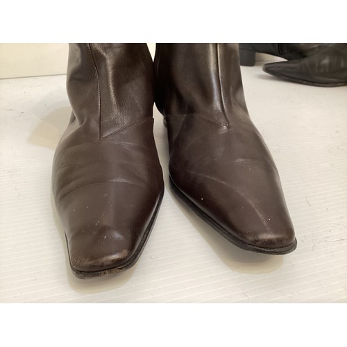 131 - Two pairs of HERMES leather ankle boots, one black, one brown (both with wear), pair of HERMES leath... 