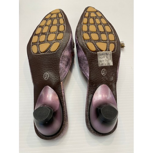 186 - Two pairs of French Sole by Jane Winkworth  shoes purple velvet 41, black velvet 40, and a slip on p... 