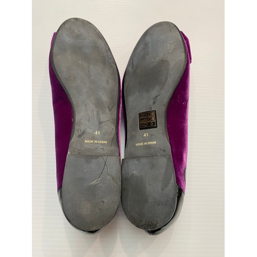 186 - Two pairs of French Sole by Jane Winkworth  shoes purple velvet 41, black velvet 40, and a slip on p... 