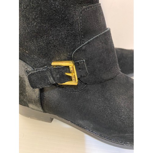 185 - RALPH LAUREN 'Jeannette' long black suede boots with gold buckle detail. Condition very good worn on... 