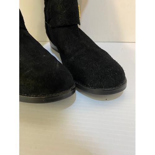 185 - RALPH LAUREN 'Jeannette' long black suede boots with gold buckle detail. Condition very good worn on... 