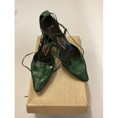 136 - Three pairs of leather vintage shoes to include green Studio Capucines, Paris, multicoloured Charles... 