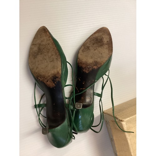 136 - Three pairs of leather vintage shoes to include green Studio Capucines, Paris, multicoloured Charles... 