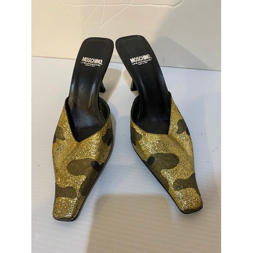 151 - Three pairs of shoes to include STELLA McCARTNEY animal print with ankle strap, MOSCHINO gold glitte... 