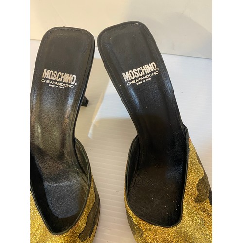 151 - Three pairs of shoes to include STELLA McCARTNEY animal print with ankle strap, MOSCHINO gold glitte... 